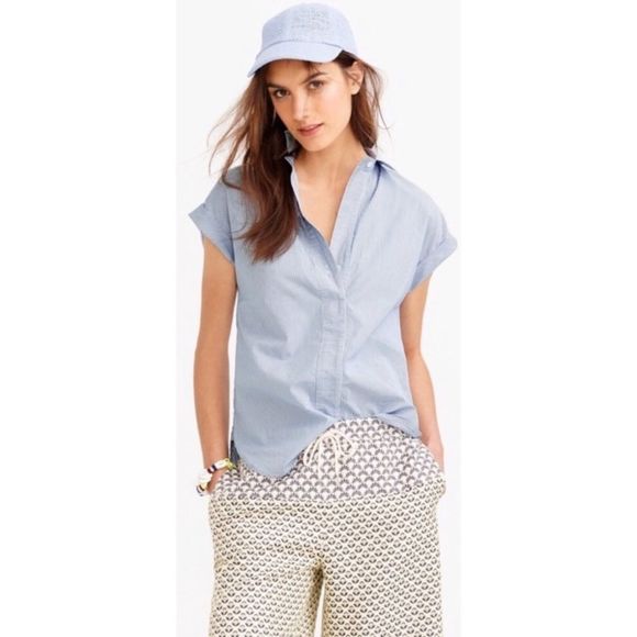 J. Crew Tops - J. Crew short sleeve popover shirt in seersucker blue stripe, 00 XS